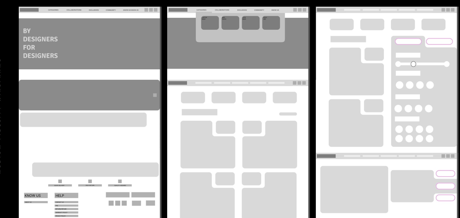Medium-fidelity website and application wireframes.