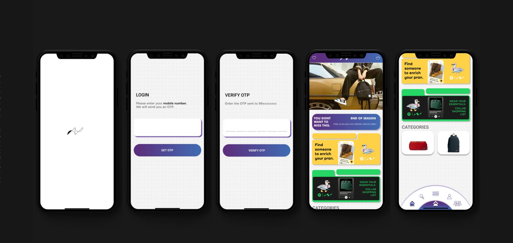 Application prototype — onboarding and browsing.