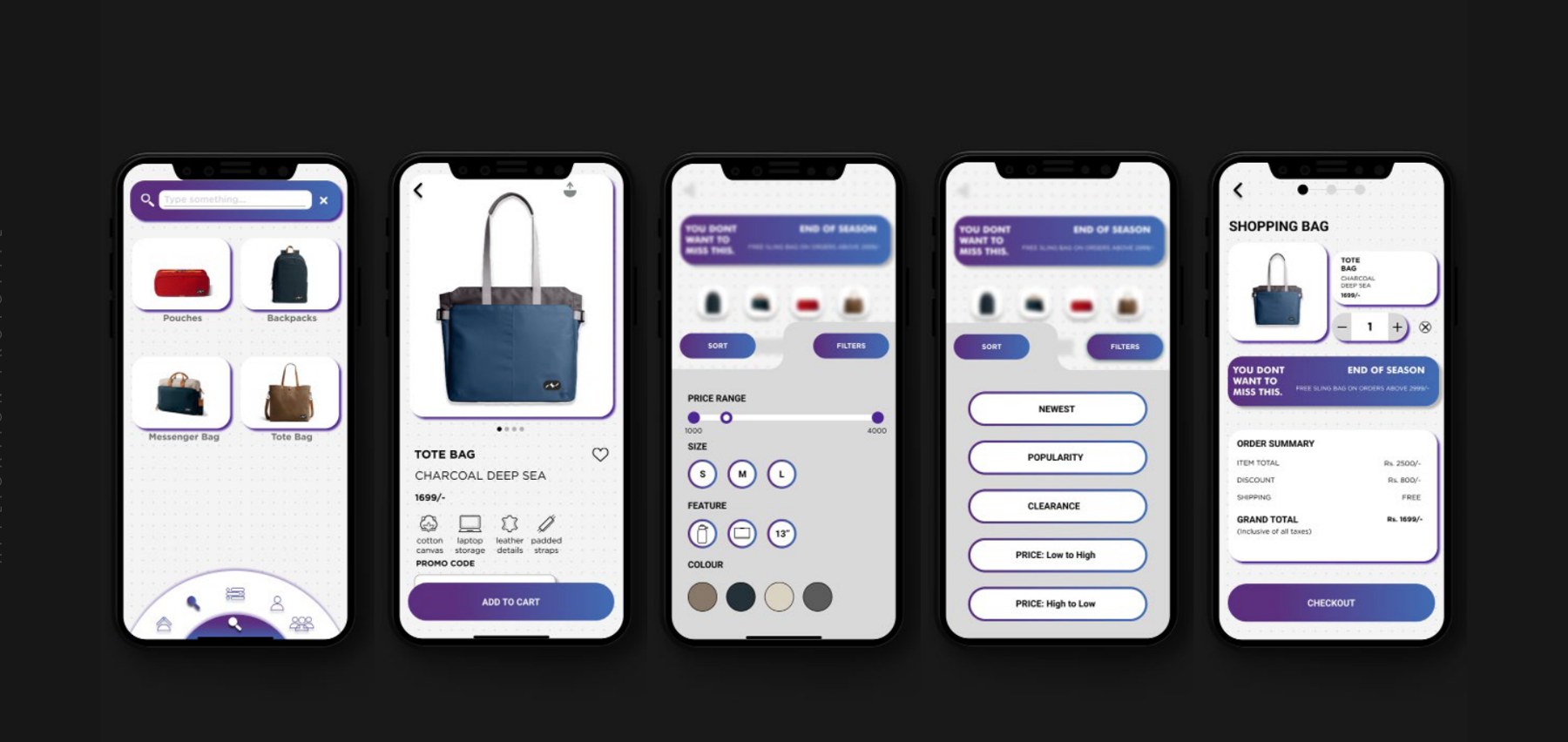 Application prototype — product selection and checkout.